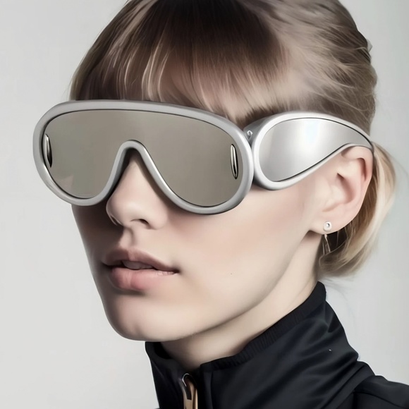 Women's Fashion Big Siamese Lenses Trendy Oversized Gray Round Frame Sunglasses - Picture 5 of 5